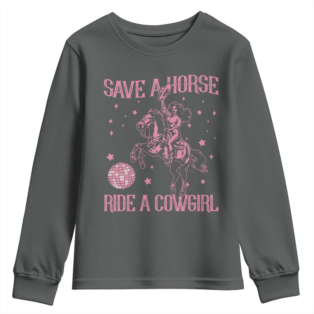 Save A Horse Ride A Cowgirl Youth Sweatshirt Subtle Lesbian Cowgirl Western LGBTQ Pride Month - Wonder Print Shop