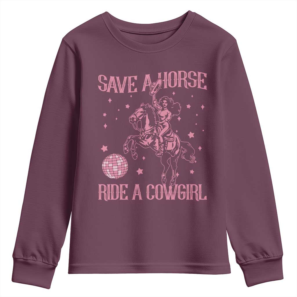 Save A Horse Ride A Cowgirl Youth Sweatshirt Subtle Lesbian Cowgirl Western LGBTQ Pride Month - Wonder Print Shop