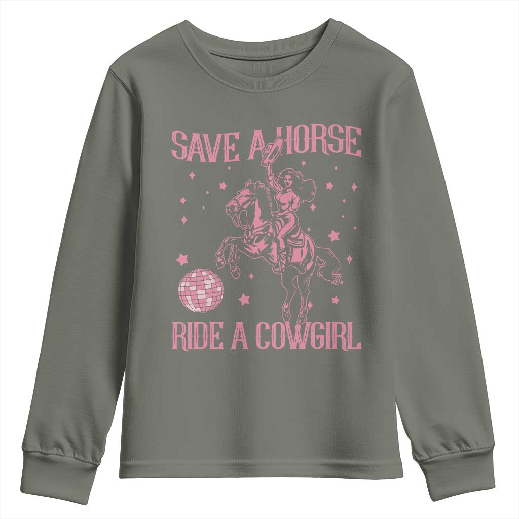 Save A Horse Ride A Cowgirl Youth Sweatshirt Subtle Lesbian Cowgirl Western LGBTQ Pride Month - Wonder Print Shop