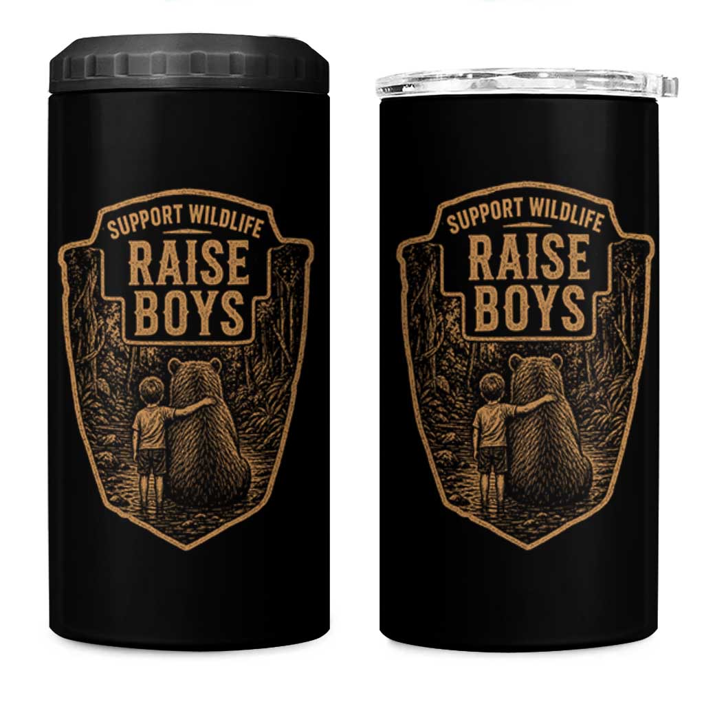Support Wildlife Raise Boys 4 in 1 Can Cooler Tumbler Funny Mama Bear Outdoor Family Nature Lover Gift