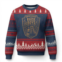 Support Wildlife Raise Boys Ugly Christmas Sweater Funny Mama Bear Outdoor Family Nature Lover Gift
