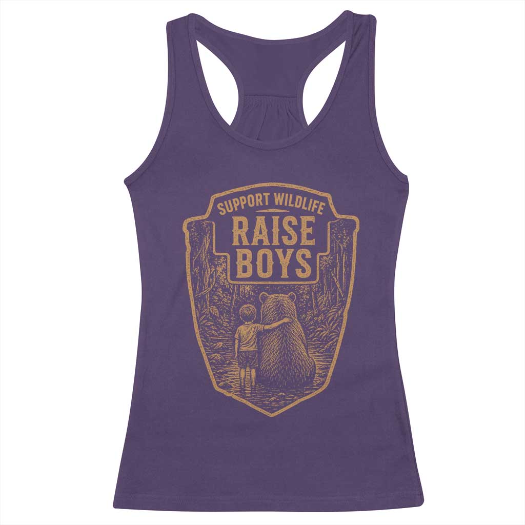 Support Wildlife Raise Boys Racerback Tank Top Funny Mama Bear Outdoor Family Nature Lover Gift