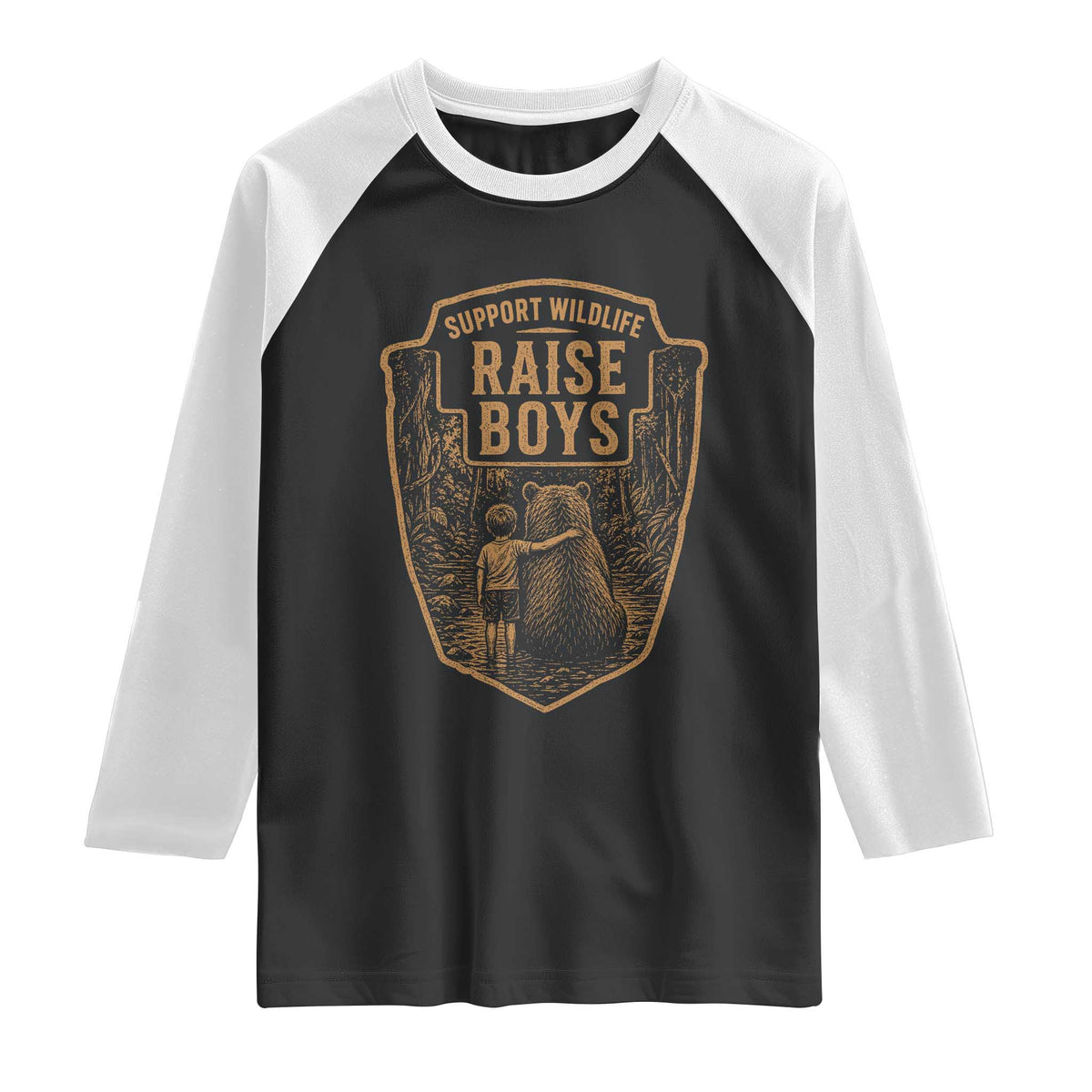 Support Wildlife Raise Boys Raglan Shirt Funny Mama Bear Outdoor Family Nature Lover Gift