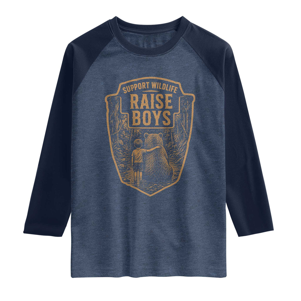 Support Wildlife Raise Boys Raglan Shirt Funny Mama Bear Outdoor Family Nature Lover Gift