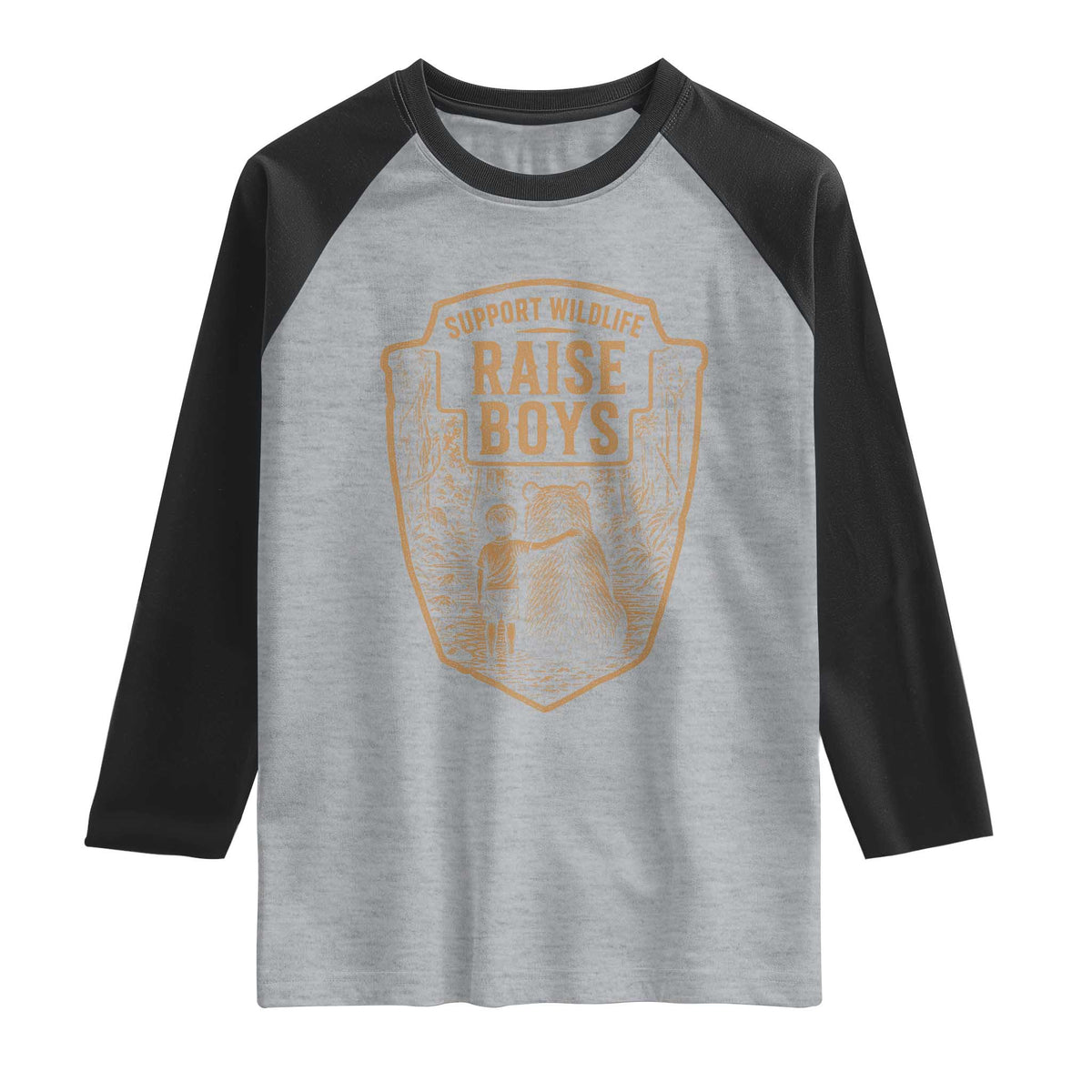 Support Wildlife Raise Boys Raglan Shirt Funny Mama Bear Outdoor Family Nature Lover Gift