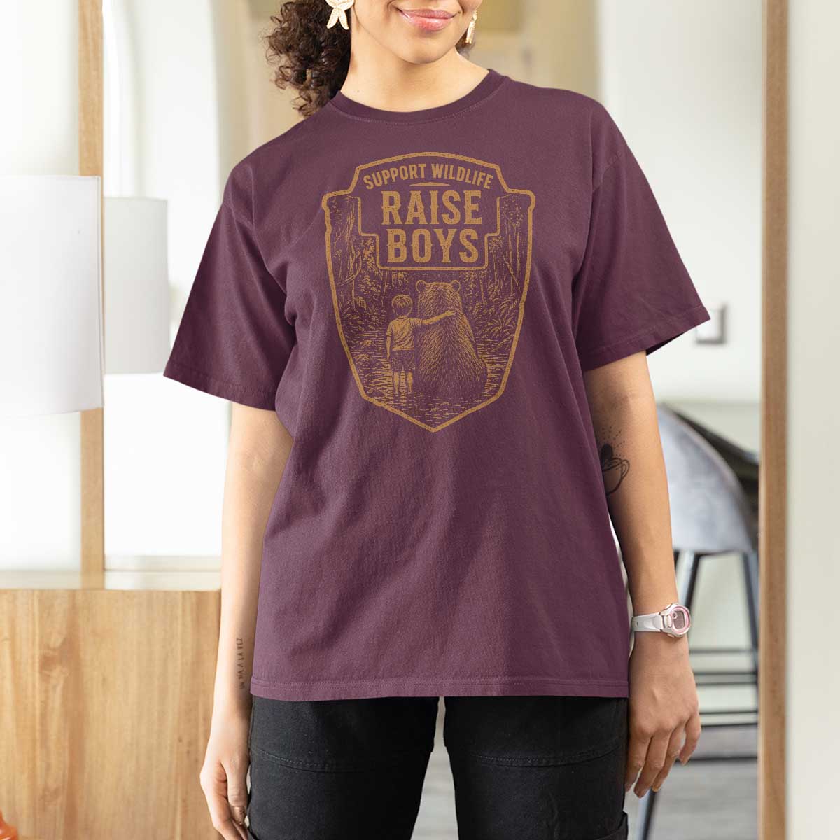 Support Wildlife Raise Boys T Shirt For Women Funny Mama Bear Outdoor Family Nature Lover Gift