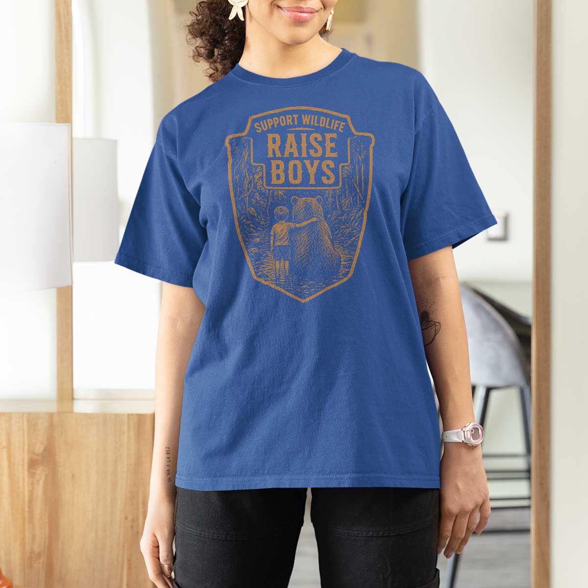 Support Wildlife Raise Boys T Shirt For Women Funny Mama Bear Outdoor Family Nature Lover Gift