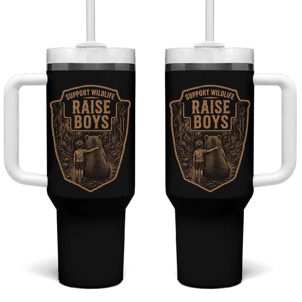 Support Wildlife Raise Boys Tumbler With Handle Funny Mama Bear Outdoor Family Nature Lover Gift
