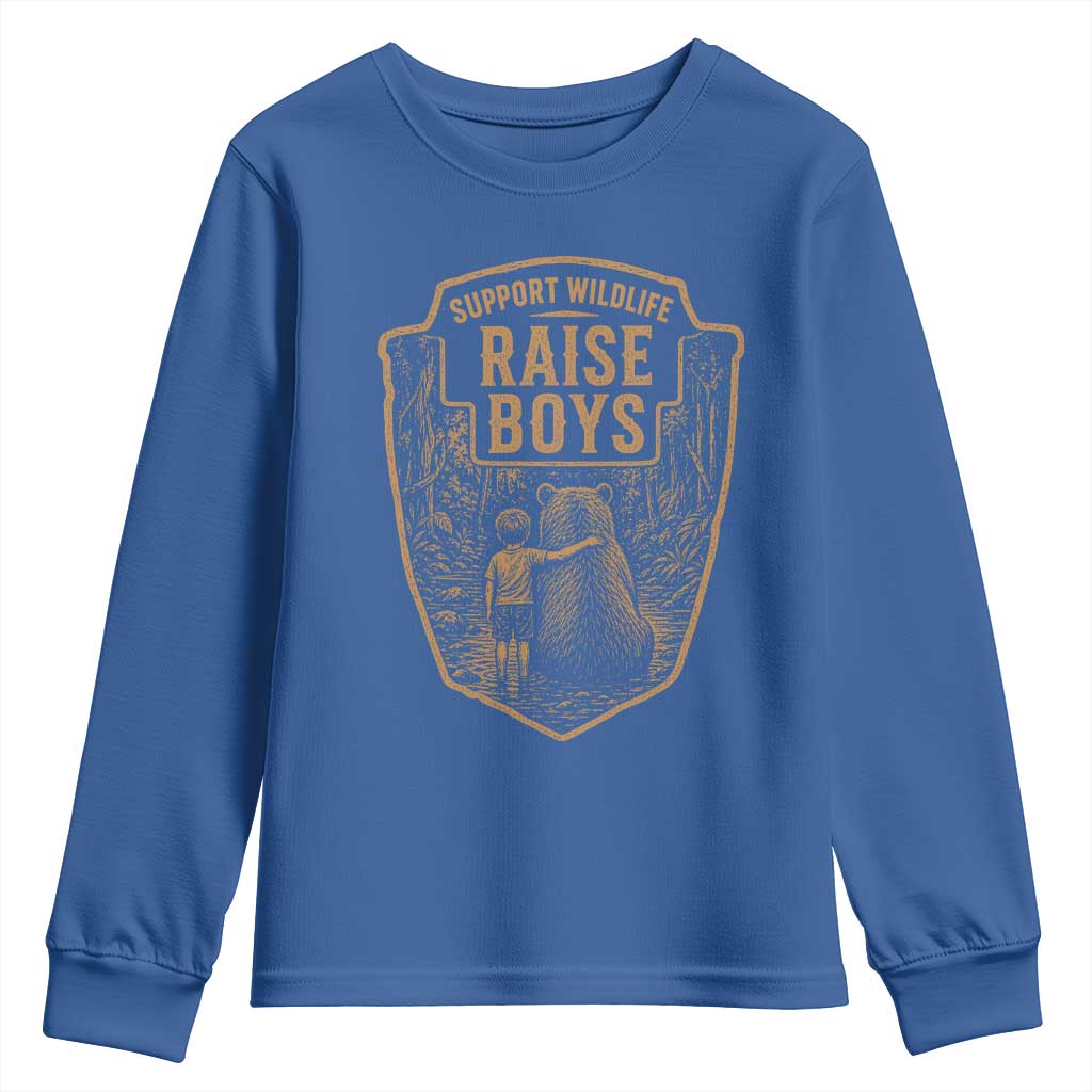 Support Wildlife Raise Boys Youth Sweatshirt Funny Mama Bear Outdoor Family Nature Lover Gift