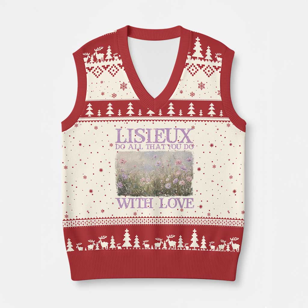 St Therese of Lisieux V-Neck Knit Sweater Vest Catholic Saint Gift for Girls Orthodox Christian