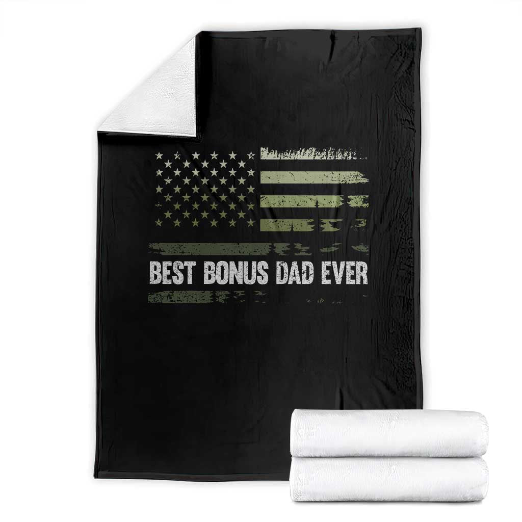 Best Bonus Dad Ever Throw Blanket Stepdad American Flag Trees Outdoor Wildlife Nature Vintage Forest