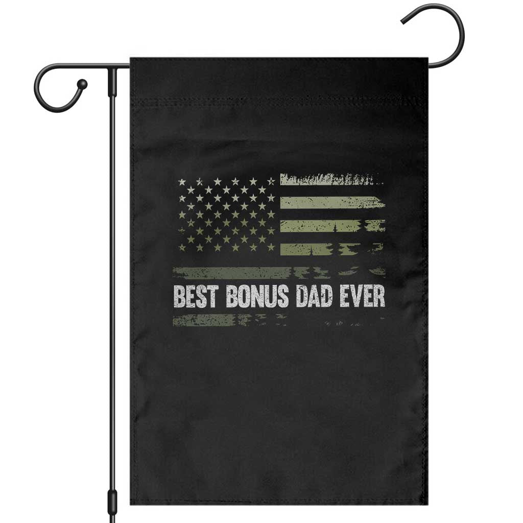 Best Bonus Dad Ever Garden Flag Stepdad American Flag Trees Outdoor Wildlife Nature Vintage Forest