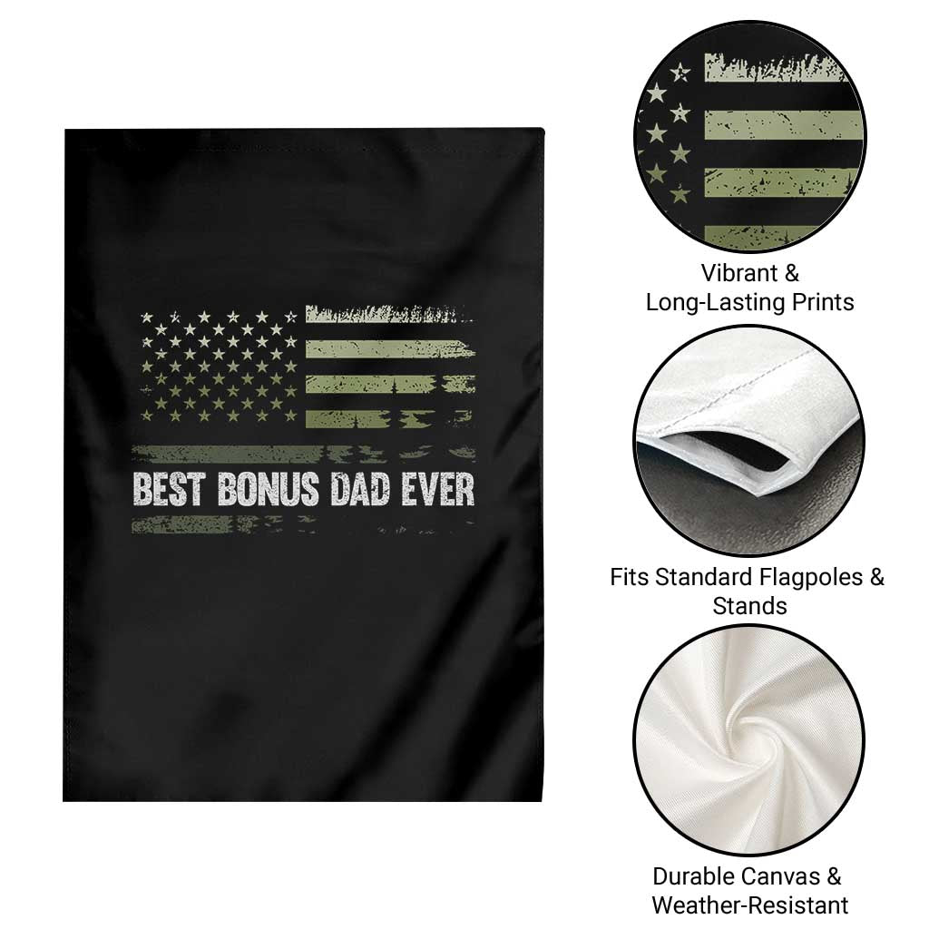 Best Bonus Dad Ever Garden Flag Stepdad American Flag Trees Outdoor Wildlife Nature Vintage Forest