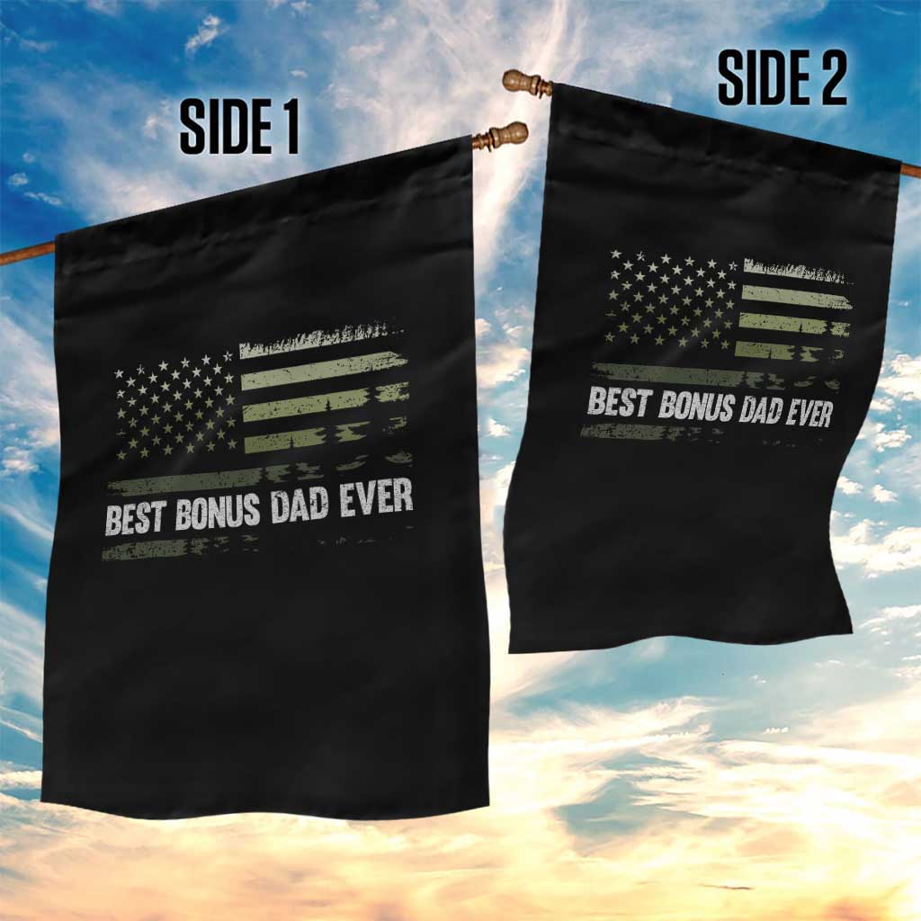 Best Bonus Dad Ever Garden Flag Stepdad American Flag Trees Outdoor Wildlife Nature Vintage Forest