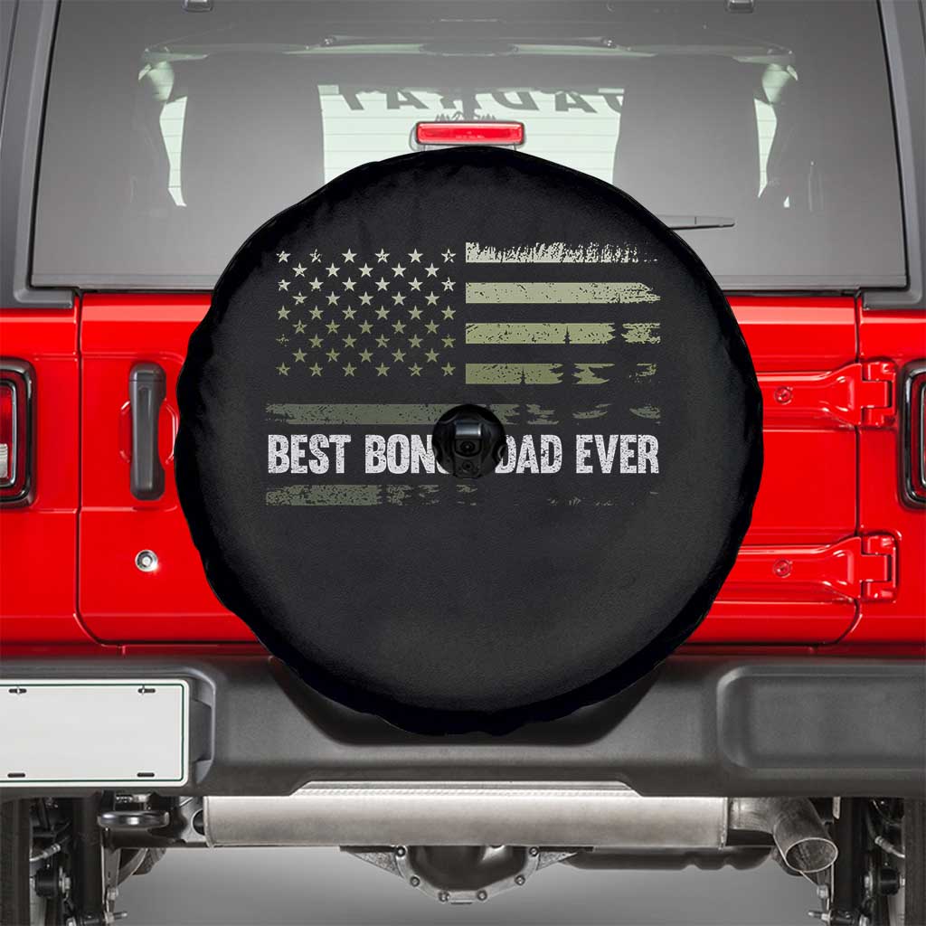 Best Bonus Dad Ever Spare Tire Cover Stepdad American Flag Trees Outdoor Wildlife Nature Vintage Forest