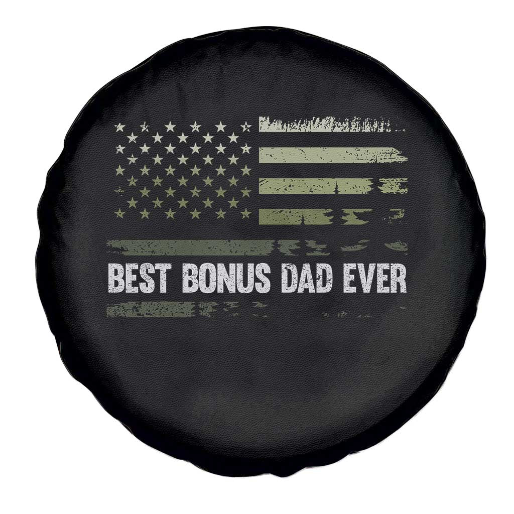 Best Bonus Dad Ever Spare Tire Cover Stepdad American Flag Trees Outdoor Wildlife Nature Vintage Forest