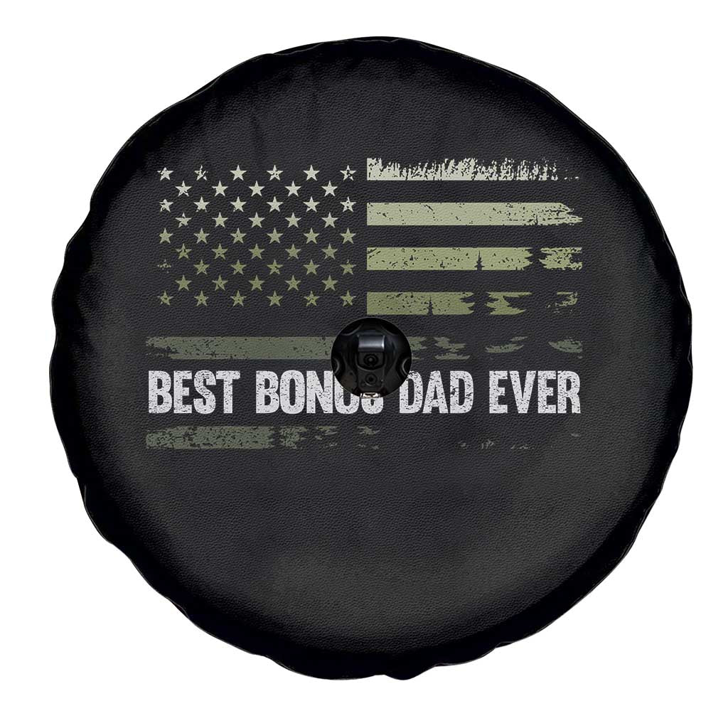 Best Bonus Dad Ever Spare Tire Cover Stepdad American Flag Trees Outdoor Wildlife Nature Vintage Forest