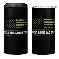 Best Bonus Dad Ever 4 in 1 Can Cooler Tumbler Stepdad American Flag Trees Outdoor Wildlife Nature Vintage Forest
