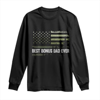 Best Bonus Dad Ever Long Sleeve Shirt Stepdad American Flag Trees Outdoor Wildlife Nature Vintage Forest