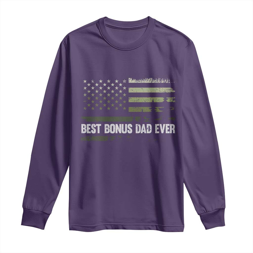 Best Bonus Dad Ever Long Sleeve Shirt Stepdad American Flag Trees Outdoor Wildlife Nature Vintage Forest