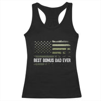 Best Bonus Dad Ever Racerback Tank Top Stepdad American Flag Trees Outdoor Wildlife Nature Vintage Forest