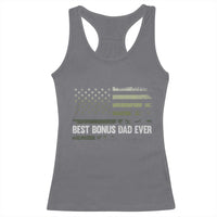 Best Bonus Dad Ever Racerback Tank Top Stepdad American Flag Trees Outdoor Wildlife Nature Vintage Forest