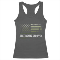 Best Bonus Dad Ever Racerback Tank Top Stepdad American Flag Trees Outdoor Wildlife Nature Vintage Forest