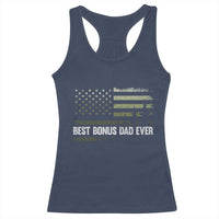 Best Bonus Dad Ever Racerback Tank Top Stepdad American Flag Trees Outdoor Wildlife Nature Vintage Forest