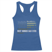 Best Bonus Dad Ever Racerback Tank Top Stepdad American Flag Trees Outdoor Wildlife Nature Vintage Forest