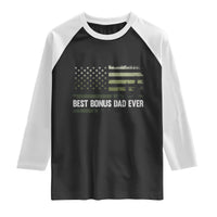 Best Bonus Dad Ever Raglan Shirt Stepdad American Flag Trees Outdoor Wildlife Nature Vintage Forest