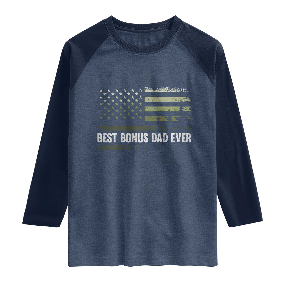 Best Bonus Dad Ever Raglan Shirt Stepdad American Flag Trees Outdoor Wildlife Nature Vintage Forest