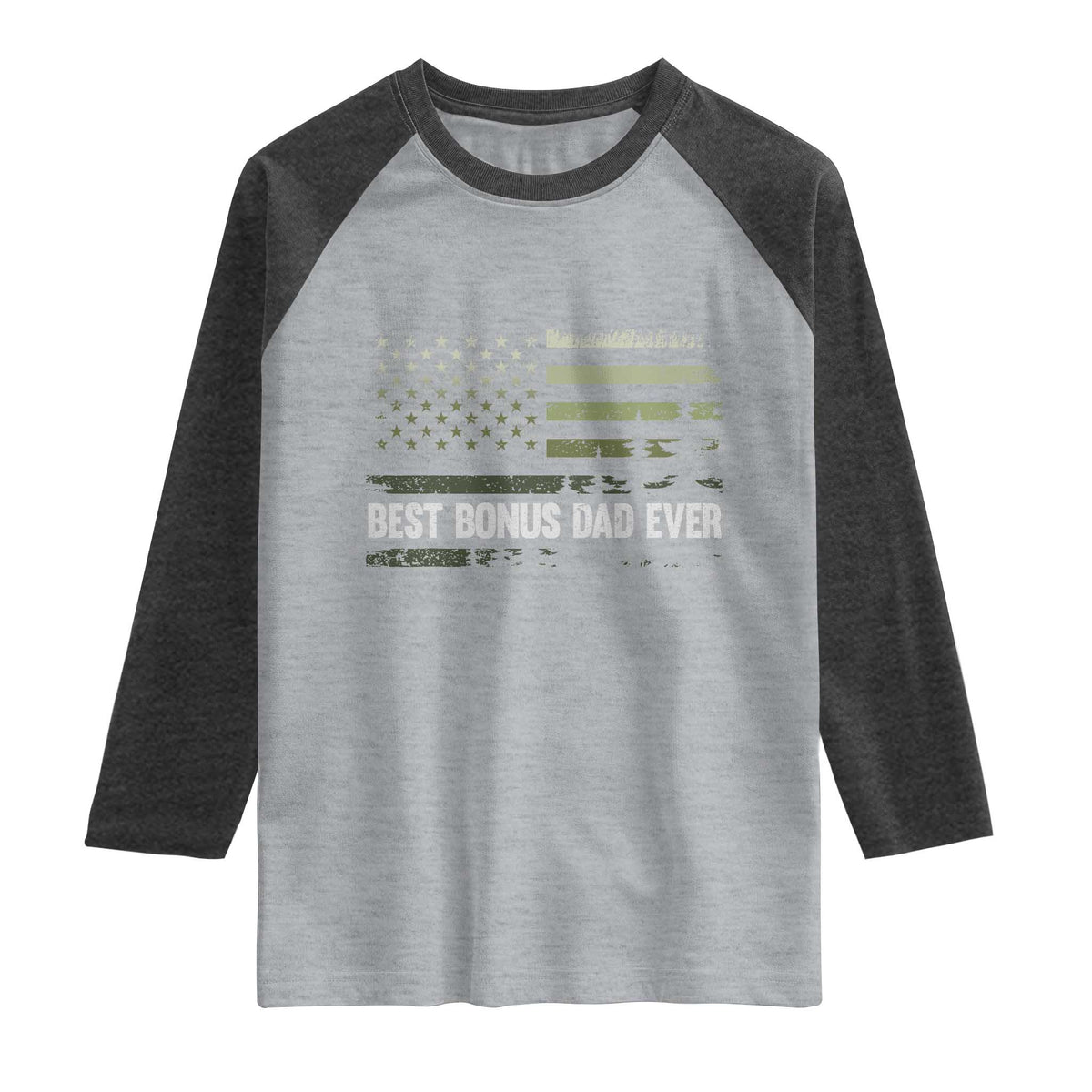 Best Bonus Dad Ever Raglan Shirt Stepdad American Flag Trees Outdoor Wildlife Nature Vintage Forest