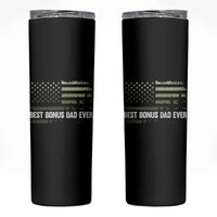 Best Bonus Dad Ever Skinny Tumbler Stepdad American Flag Trees Outdoor Wildlife Nature Vintage Forest