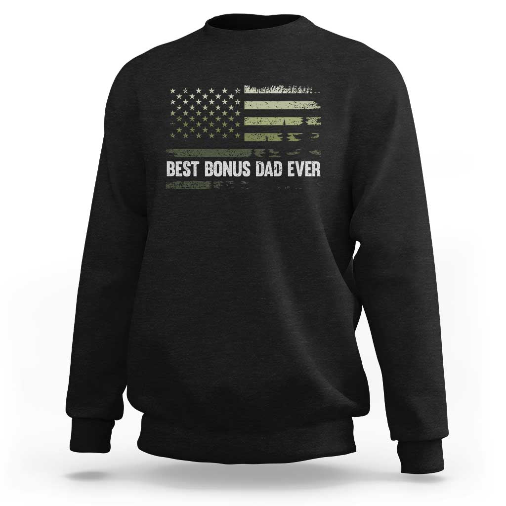 Best Bonus Dad Ever Sweatshirt Stepdad American Flag Trees Outdoor Wildlife Nature Vintage Forest
