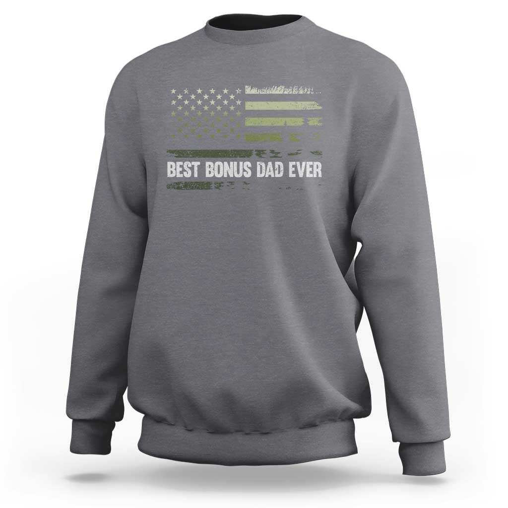 Best Bonus Dad Ever Sweatshirt Stepdad American Flag Trees Outdoor Wildlife Nature Vintage Forest