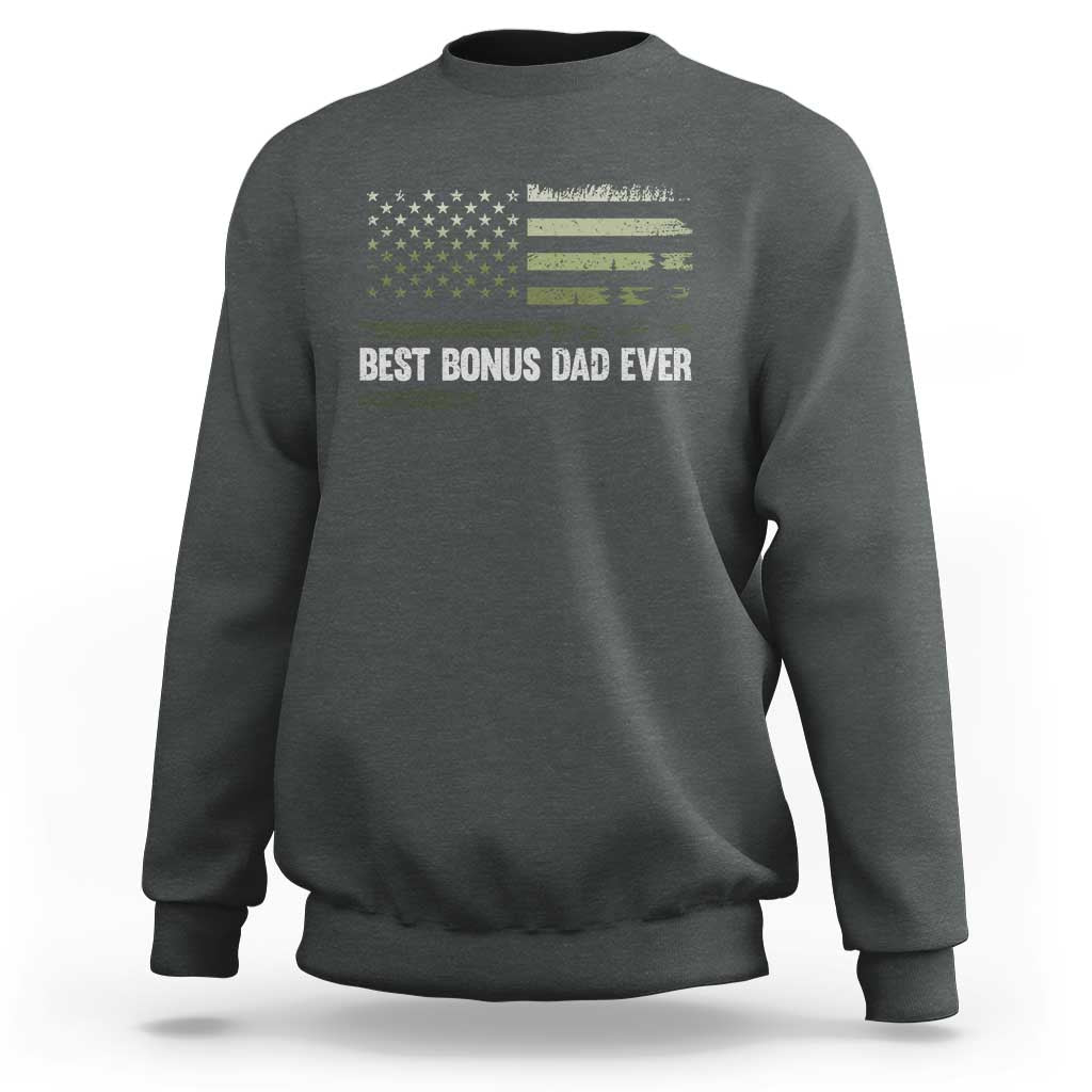 Best Bonus Dad Ever Sweatshirt Stepdad American Flag Trees Outdoor Wildlife Nature Vintage Forest