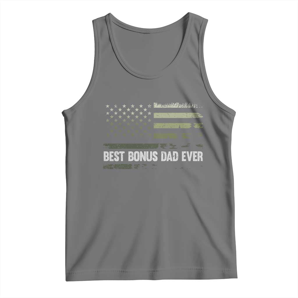 Best Bonus Dad Ever Tank Top Stepdad American Flag Trees Outdoor Wildlife Nature Vintage Forest