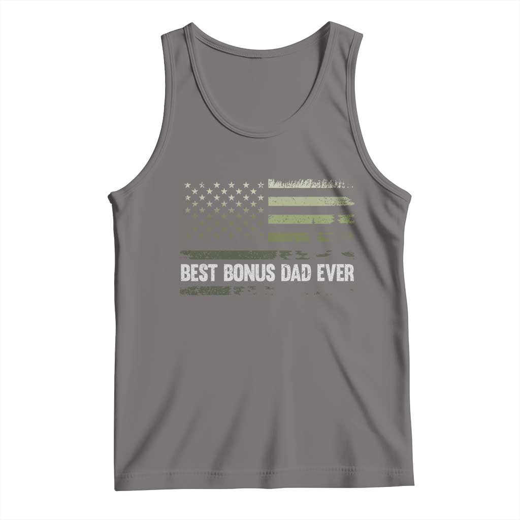 Best Bonus Dad Ever Tank Top Stepdad American Flag Trees Outdoor Wildlife Nature Vintage Forest