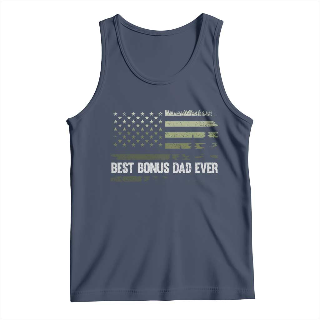 Best Bonus Dad Ever Tank Top Stepdad American Flag Trees Outdoor Wildlife Nature Vintage Forest