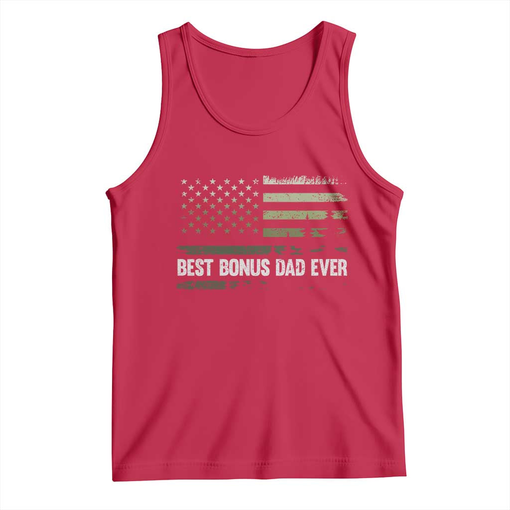 Best Bonus Dad Ever Tank Top Stepdad American Flag Trees Outdoor Wildlife Nature Vintage Forest