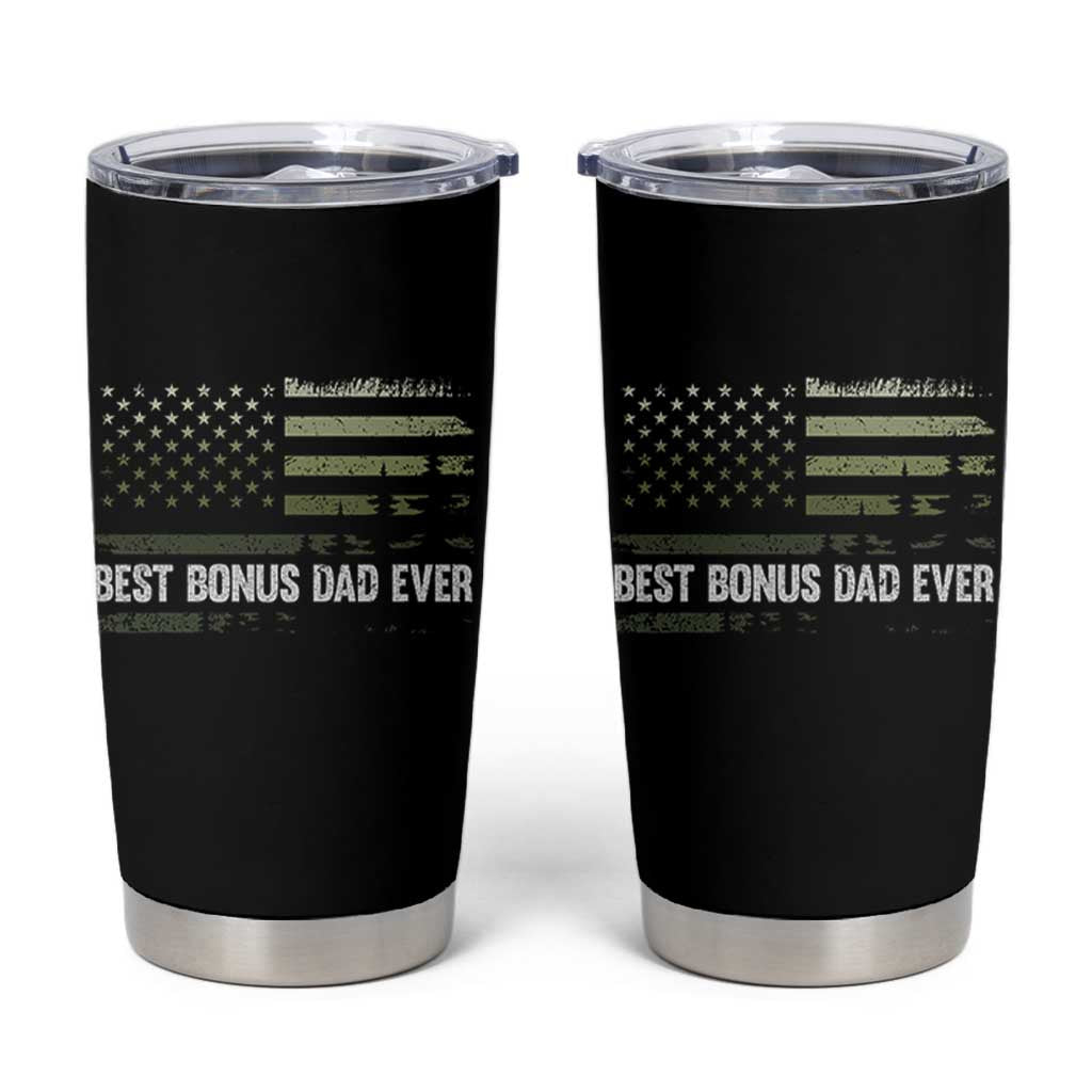 Best Bonus Dad Ever Tumbler Cup Stepdad American Flag Trees Outdoor Wildlife Nature Vintage Forest