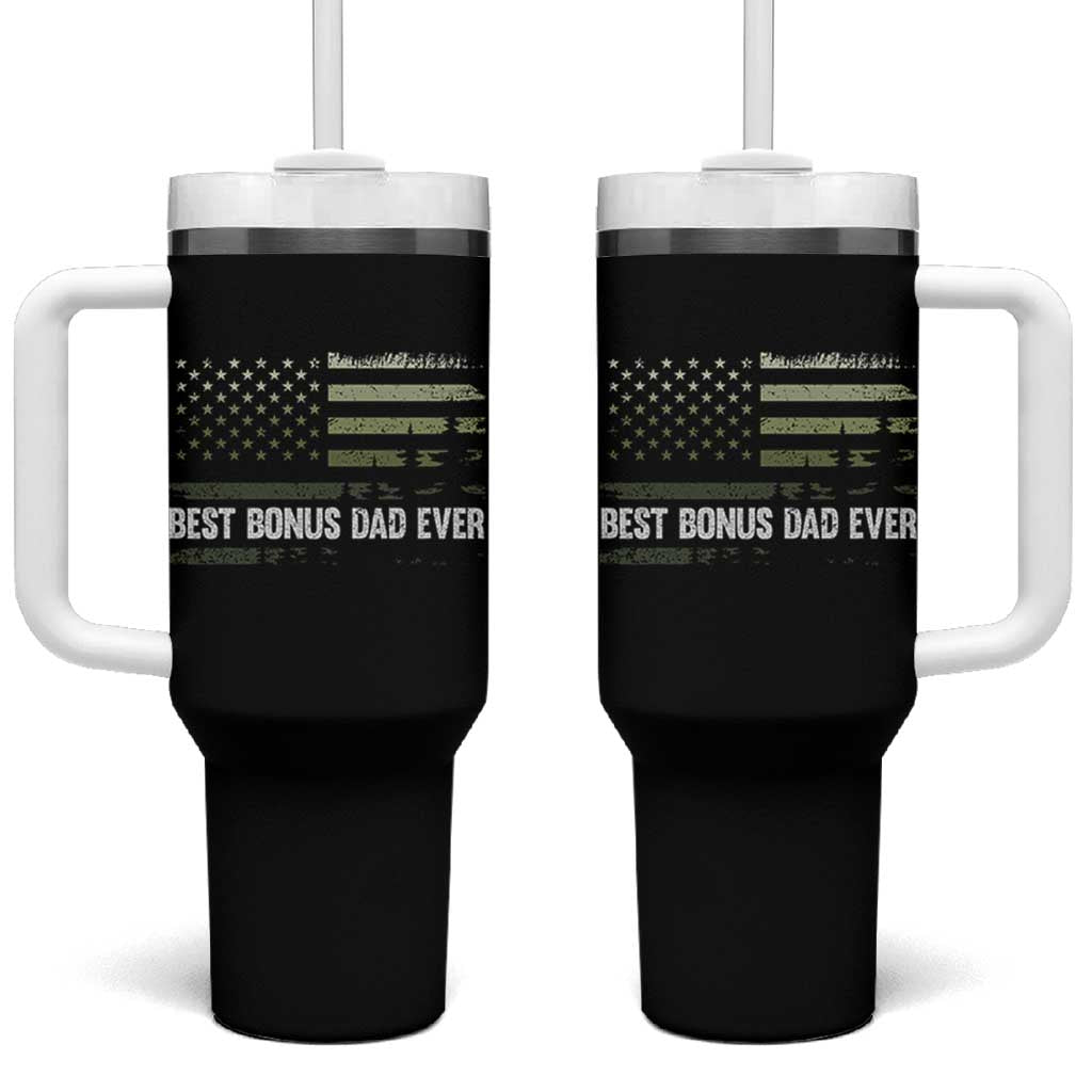 Best Bonus Dad Ever Tumbler With Handle Stepdad American Flag Trees Outdoor Wildlife Nature Vintage Forest