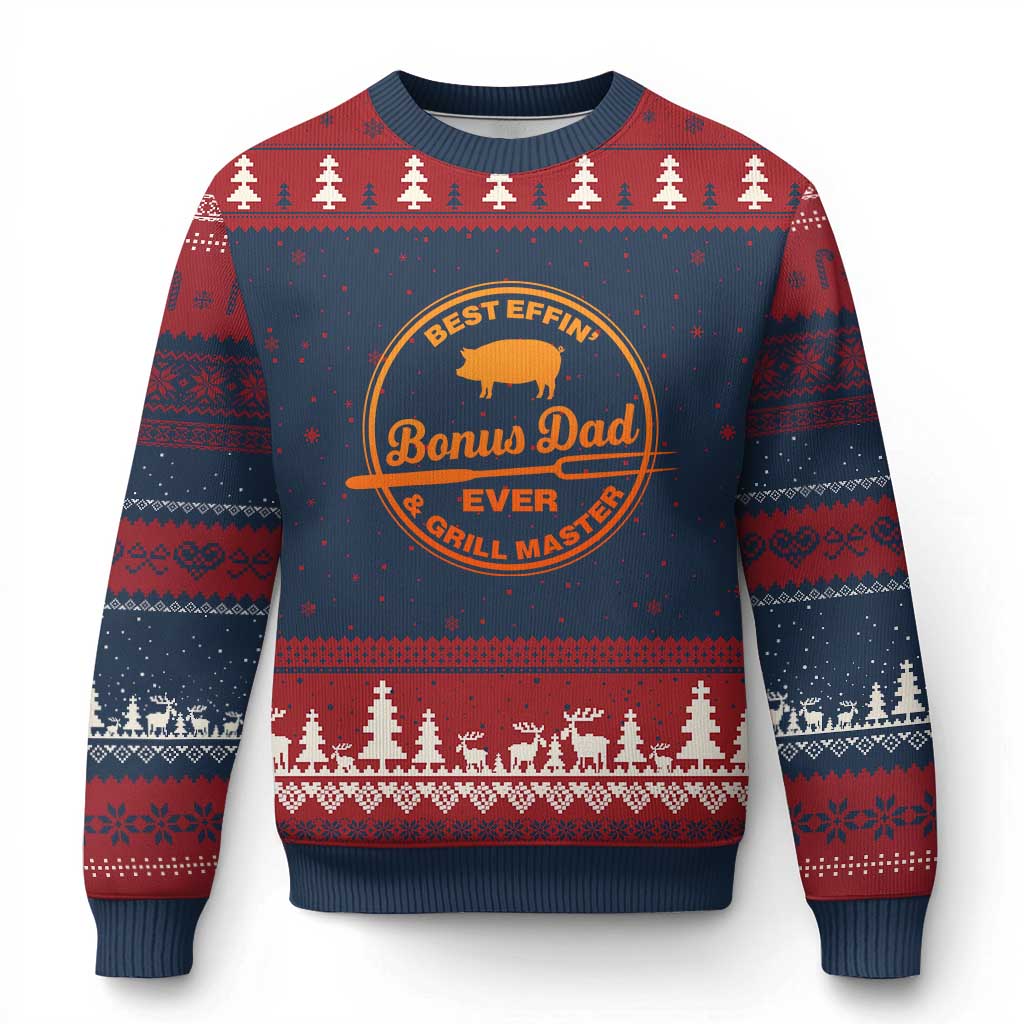 Best Effin Bonus Dad Ever And Grill Master Ugly Christmas Sweater Step Dad Fathers Day Gift Cooking Grilling BBQ Chef