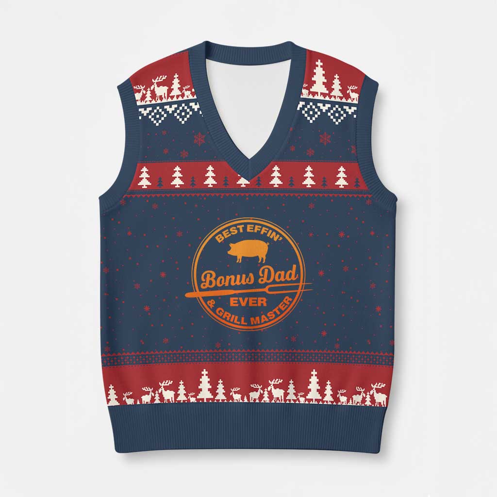 Best Effin Bonus Dad Ever And Grill Master V-Neck Knit Sweater Vest Step Dad Fathers Day Gift Cooking Grilling BBQ Chef