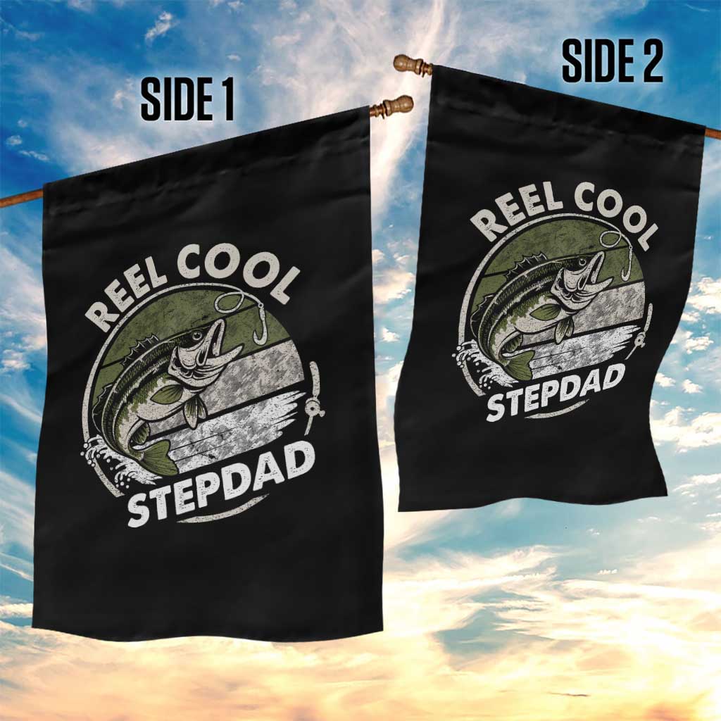 Reel Cool Stepdad Garden Flag Fathers Day Gift for Fisherman Bonus Dad