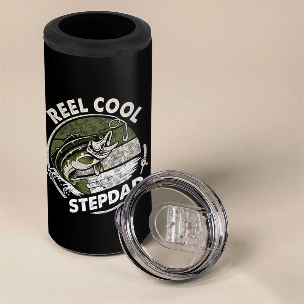 Reel Cool Stepdad 4 in 1 Can Cooler Tumbler Fathers Day Gift for Fisherman Bonus Dad