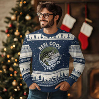 Reel Cool Stepdad Ugly Christmas Sweater Fathers Day Gift for Fisherman Bonus Dad