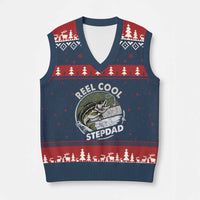 Reel Cool Stepdad V-Neck Knit Sweater Vest Fathers Day Gift for Fisherman Bonus Dad