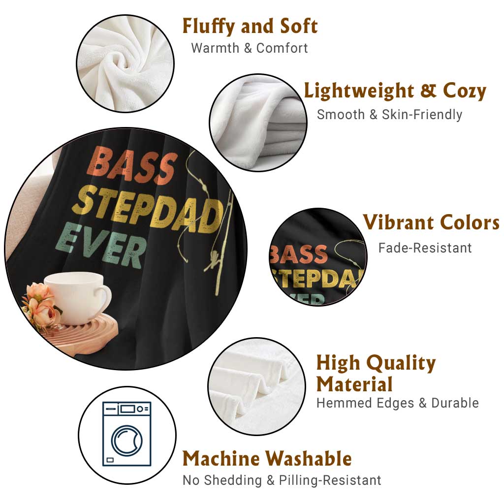 Fishing Bonus Dad Throw Blanket Retro Bass Stepdad Ever Fathers Day Fisherman