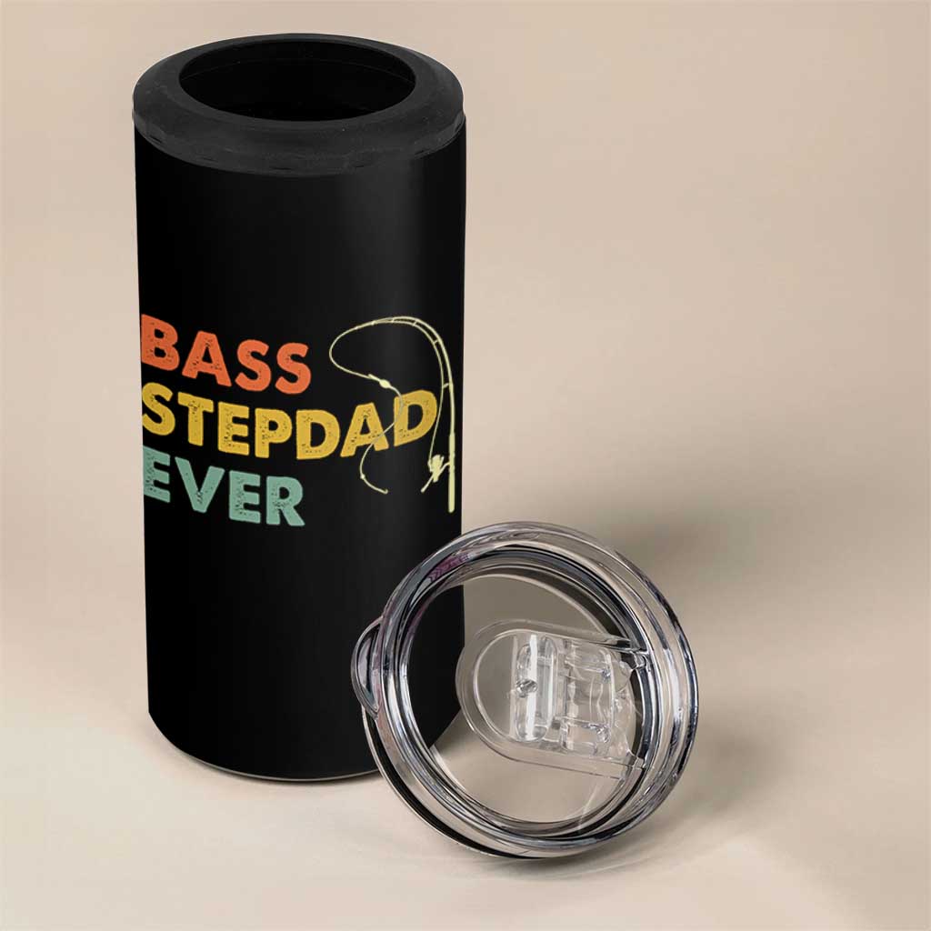 Fishing Bonus Dad 4 in 1 Can Cooler Tumbler Retro Bass Stepdad Ever Fathers Day Fisherman